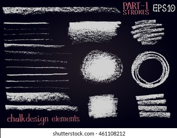 Chalk Texture Design Elements. Set Of Chalk Lines, Stripes, Strokes, Round And Rectangle Shapes, Frames On Black Board. Vector Design Graphic Elements.