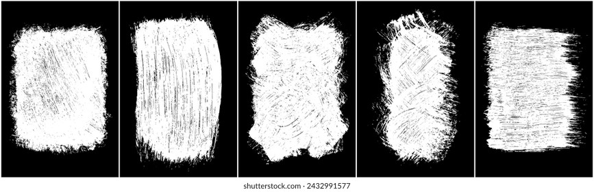 Chalk texture on black background. White brush stroke. Abstract backdrop. Hand drawn drawing. Set vector illustration, eps 10.