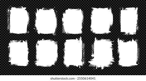 Textura de tiza en pizarra. Rectángulos blancos del trazo del pincel del Vector en fondo negro. Anuncios de manchas de garabatos. Vertical rectangular gruñón punk telones de fondo. Pinceles chinos japoneses daub bg