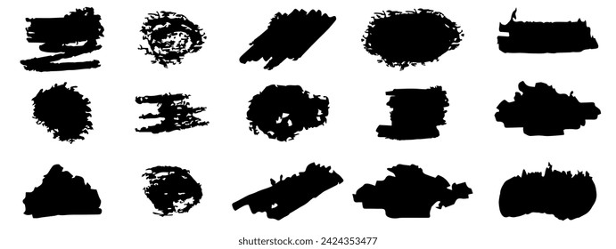 Chalk texture stain set. Hand drawn Doodle chalk effect stain collection for crayon brush design. Scratch frame shape. Crayon texture pencil effect. Vector illustration. EPS 10