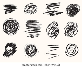 Conjunto de manchas de textura de tiza. Colección de manchas de efecto doodle de fondo de tiza dibujado a mano para diseño de pincel de crayón, forma de marco de arañazo