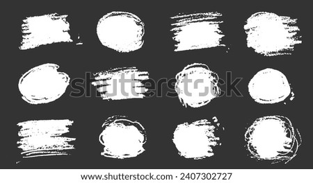 Chalk texture stain set. Hand drawn chalk background doodle effect stain collection for crayon brush design, scratch frame shape. Crayon texture pencil effect. Vector illustration.
