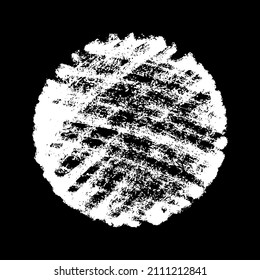 Chalk texture stroke with brush paint white on black background. Grunge abstract vector illustration with crayon pastel hand drawn sketch line horizontal vertical circular rough distressed design