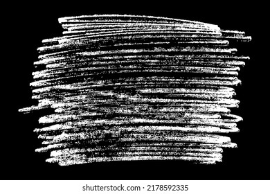 Chalk texture stroke with brush paint white on black background. Grunge abstract vector illustration with crayon pastel hand drawn sketch line horizontal vertical circular rough distressed design
