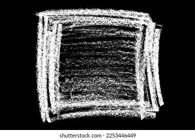 Chalk texture stroke with brush paint white on black background. Grunge abstract vector illustration with crayon pastel hand drawn sketch line horizontal vertical circular rough distressed design