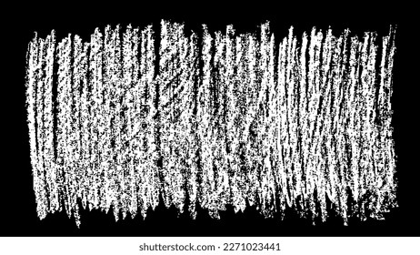 Chalk texture stroke with brush paint white on black background. Grunge abstract vector illustration with crayon pastel hand drawn sketch line horizontal vertical circular rough distressed design