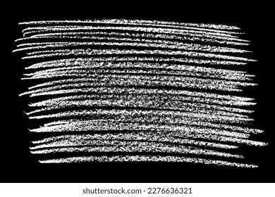 Chalk texture stroke with brush paint white on black background. Grunge abstract vector illustration with crayon pastel hand drawn sketch line horizontal vertical circular rough distressed design