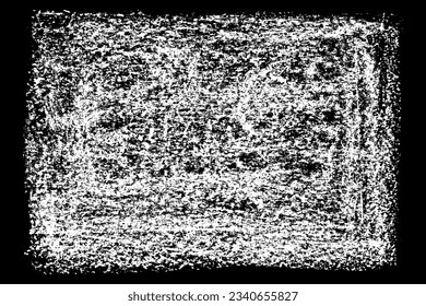 Chalk texture stroke with brush paint white on black background. Grunge abstract vector illustration with crayon pastel hand drawn sketch line horizontal vertical circular rough distressed design