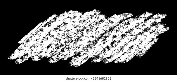 Chalk texture stroke with brush paint white on black background. Grunge abstract vector illustration with crayon pastel hand drawn sketch line horizontal vertical circular rough distressed design