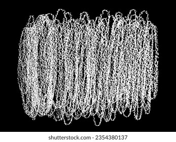 Chalk texture stroke with brush paint white on black background. Grunge abstract vector illustration with crayon pastel hand drawn sketch line horizontal vertical circular rough distressed design