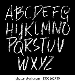 Chalk textured font. Grunge script on chalkboard. Vector calligraphy illustration.
