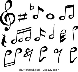 Chalk Textured Musical Notes Set. Not Music Treble Clef.