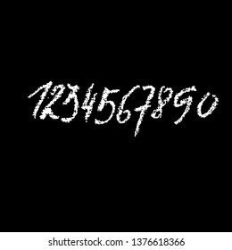 Chalk textured numbers. Grunge digits on chalkboard. Vector calligraphy illustration.