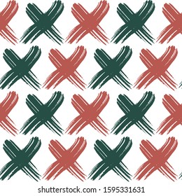Chalk Tic Tac toe game seamless pattern. Tic tac toe grunge background design. Tile X O ink brush texture. Tile vector pattern color X O on white background.