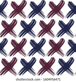 Chalk Tic Tac Toe Game Seamless Pattern. Tic Tac Toe Grunge Background Design. Tile X O Ink Brush Texture. Noughts And Crosses Hand Drawn Seamless Pattern.