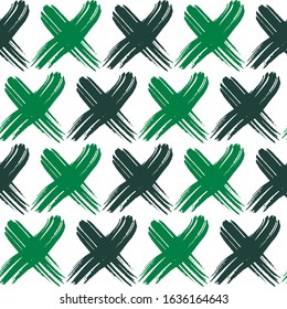 Chalk Tic Tac Toe Game Seamless Pattern. Geometric Wrapping Paper, Textile Vector Fill. Tile X O Ink Brush Texture. Noughts And Crosses Hand Drawn Seamless Pattern.