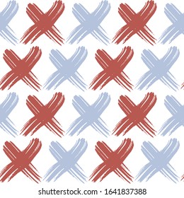 Chalk Tic Tac Toe Game Seamless Pattern. Geometric Wrapping Paper, Textile Vector Fill. Tile X O Ink Brush Texture. Noughts And Crosses Hand Drawn Seamless Pattern.