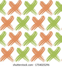 Chalk Tic Tac Toe Game Seamless Pattern. Tic Tac Toe Grunge Background Design. Tile X O Ink Brush Texture. Noughts And Crosses Hand Drawn Seamless Pattern.