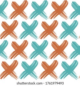 Chalk Tic Tac Toe Game Seamless Pattern. Tic Tac Toe Grunge Background Design. Tile X O Ink Brush Texture. Noughts And Crosses Hand Drawn Seamless Pattern.