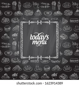 Chalk today's menu board design template with fast food symbols pattern