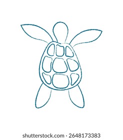 Chalk turtle silhouette. Aquatic marine creature in the ocean. Underwater doodle style, flat design, suitable for educational material or decor in aquariums.