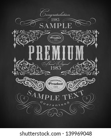 Chalk  typography, calligraphic design elements, page decoration and labels of drawing with chalk on blackboard/ vector 