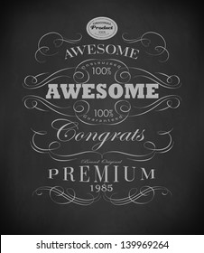 Chalk  typography, calligraphic design elements, page decoration and labels // drawing with chalk on blackboard