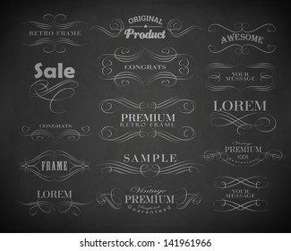 Chalk  typography, calligraphic design elements, page decoration and labels of drawing with chalk on blackboard