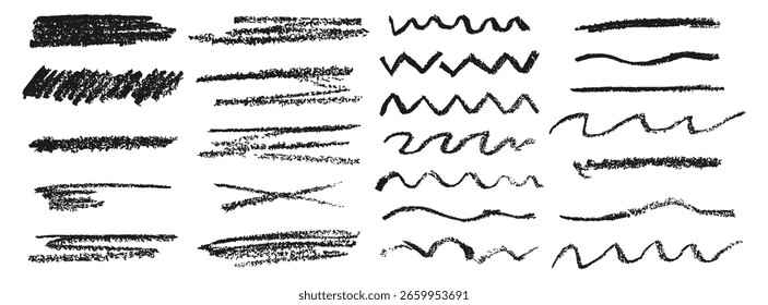 Chalk underlines, crayon scribble brush, line and shape. Crayon scribble line and stroke. Chalk pencil elements in grunge style	