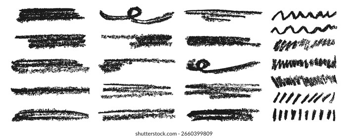 Kreide Unterstreichungen, Buntstifte Kritzelbürste, Linie und Form. Stricklinie und Strich. Kreidebleistiftelemente im Grunge-Stil	
