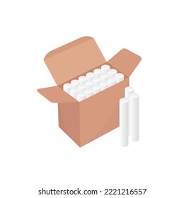 Marca la ilustración vectorial en el fondo blanco. Caminata por el arte, pintura en pizarra y parque infantil. Chalecos blancos en la caja. Material escolar y herramienta de pintura.