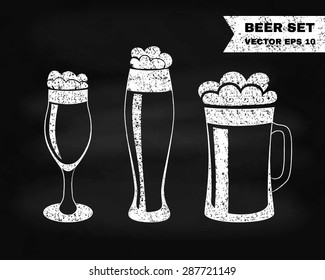 Chalk vector illustration. Set of beer glasses.