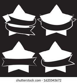 Chalk vector labels with stars. White Star wrapped in black tape. Ribbons for text. Chalk Star with ribbon on a blackboard.
