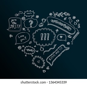 Chalk vector speech bubble sketch heart white black hand drawn