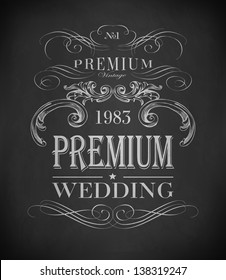 Chalk  wedding typography, calligraphic design elements, page decoration and labels of drawing with chalk on blackboard