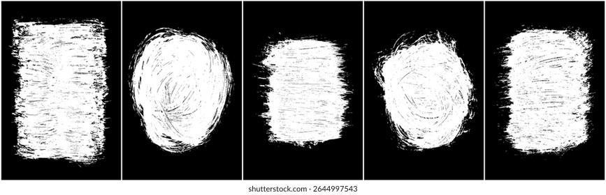 Vector de textura Сhalk. Rasguño blanco sobre negro. Efecto de garabato Сrayón. Conjunto de fondo de tiza. Ilustración, Eps 10.