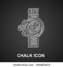 Chalk Wrist watch icon isolated on black background. Wristwatch icon.  Vector