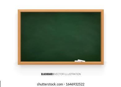 Chalkboard 3D. Realistic green blackboard in wooden frame isolated on white background.chalk on a blackboard. Rubbed out dirty chalkboard. Background for school or restaurant design, menu. vector