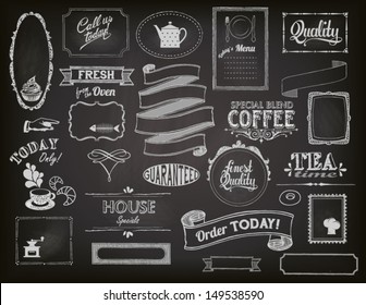 Chalkboard Ads, including frames, banners, swirls and advertisements for restaurant, coffee shop and bakery
