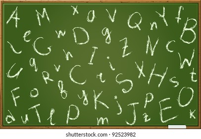 Chalkboard With Alphabet Letters In Chaotic Order. Vector Illustration EPS8