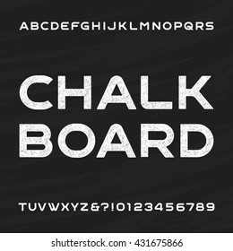 Chalkboard alphabet vector font. Distressed letters and numbers. Typeface for your design.