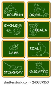 Chalkboard Animals dolphin, orca, eagle, koala, lamb, seal, stingray, giraffe