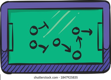 Chalkboard with arrow doodle icon in color drawing. Game sport tactic coaching playing strategy