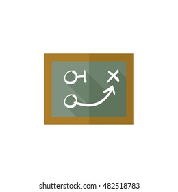 Chalkboard with arrow doodle icon in flat color style. Game sport tactic coaching playing