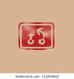 Chalkboard with arrow doodle icon in halftone style. Grunge background vector illustration.