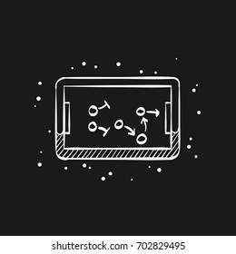 Chalkboard with arrow doodle icon in doodle sketch lines. Game sport tactic coaching playing strategy