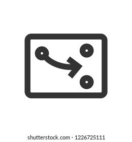 Chalkboard with arrow doodle icon in thick outline style. Black and white monochrome vector illustration.