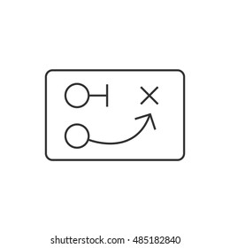 Chalkboard with arrow doodle icon in thin outline style. Game sport tactic coaching playing