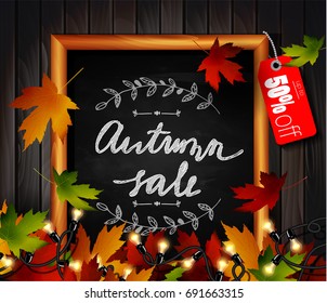 Chalkboard with autumn leaves