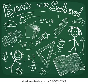 chalkboard back to school background, vector illustration